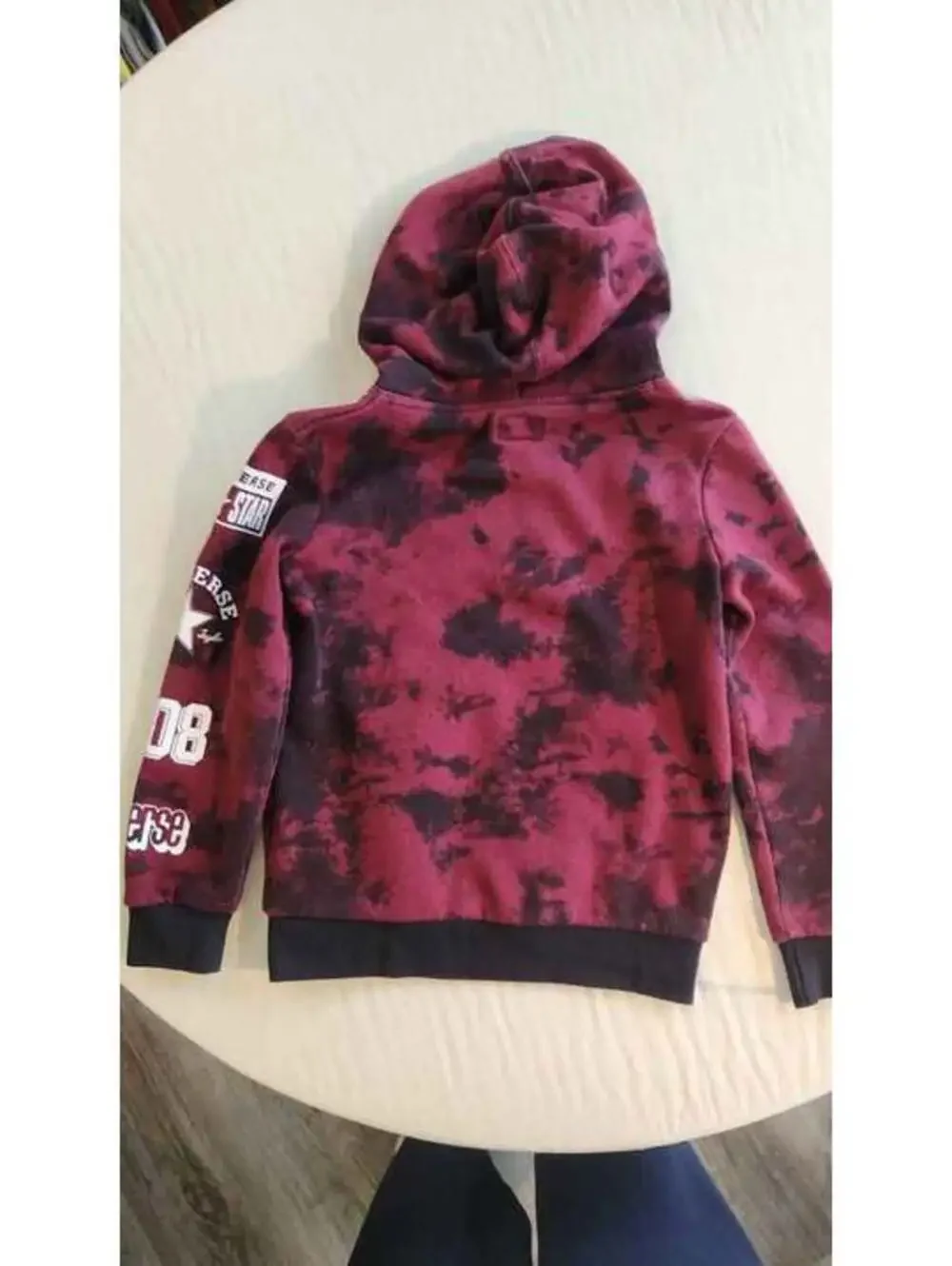 CONVERSE ALL STAR HOODIE SZ 7 Maroon & Black Tie Dye with Kangaroo Pouch
